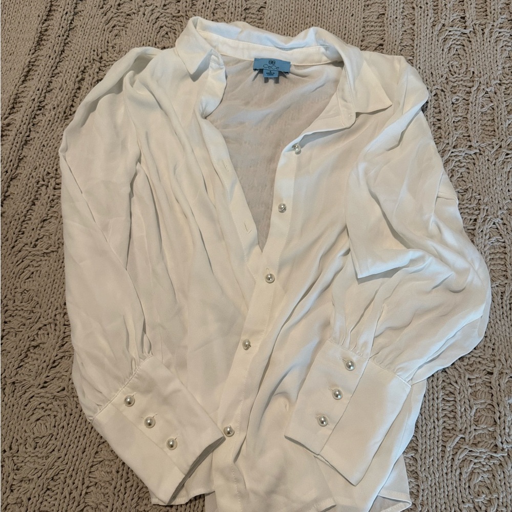 White Button Down Shirt with Collar and Long Sleeves